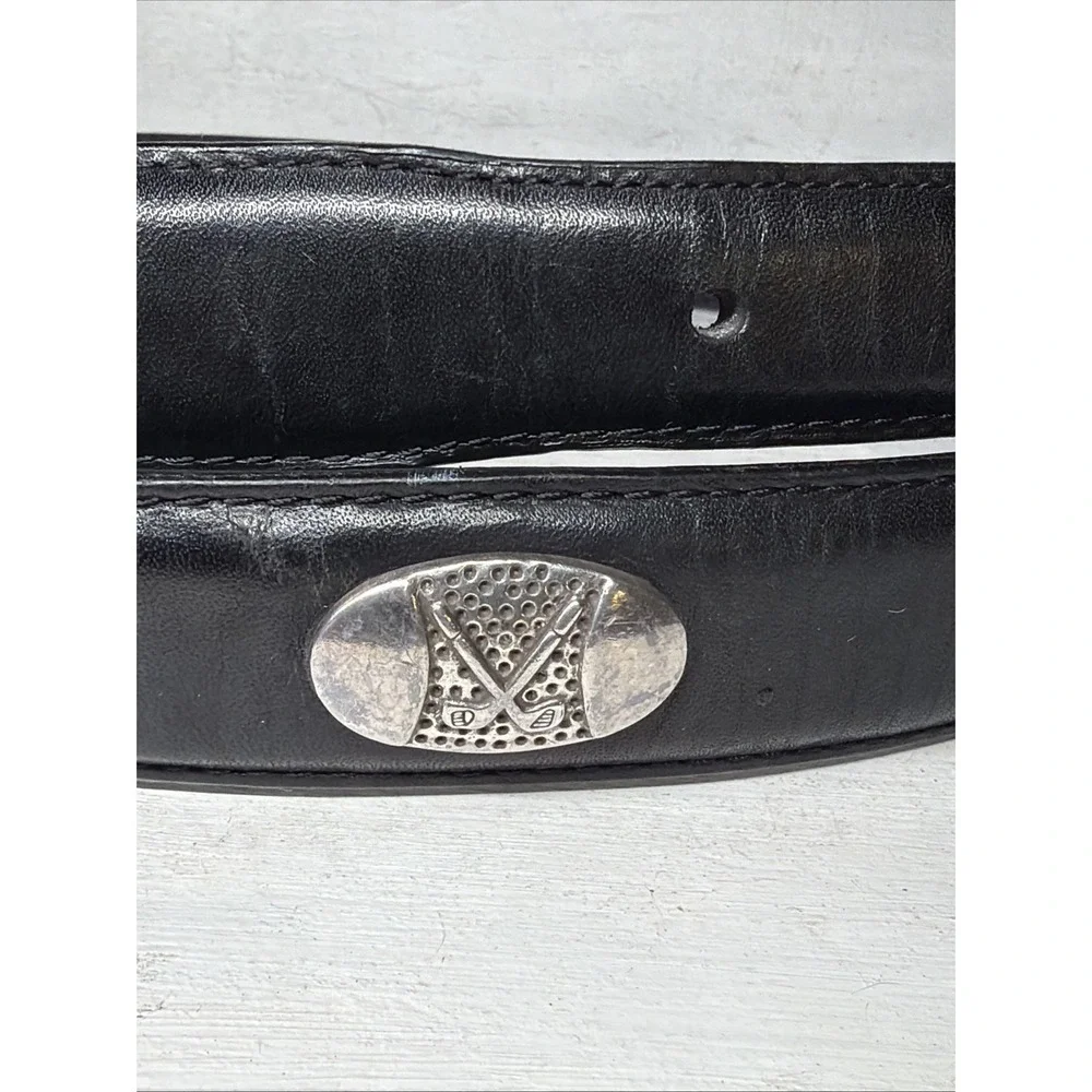 Men's Golf Black Top Grain Oil Tan Leather Belt with Nickel Hardware Size 34 VTG
